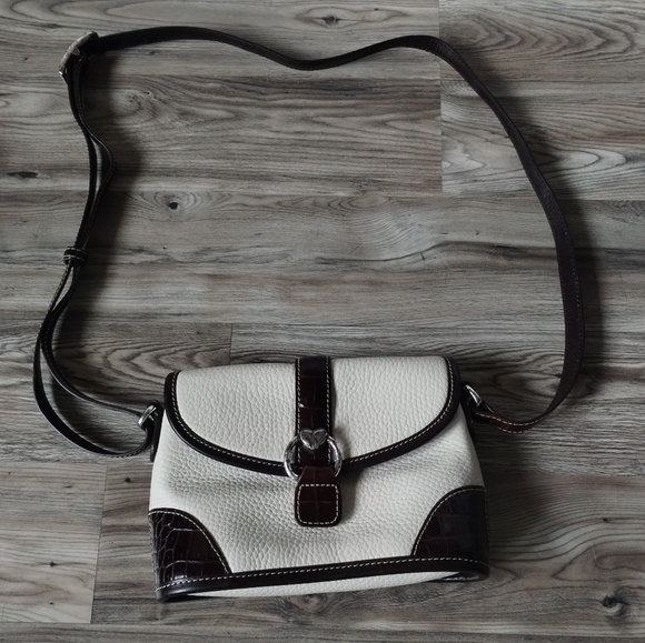 Brighton Handbags - Brighton Small Pebbled Leather Crossbody Bag White Brown